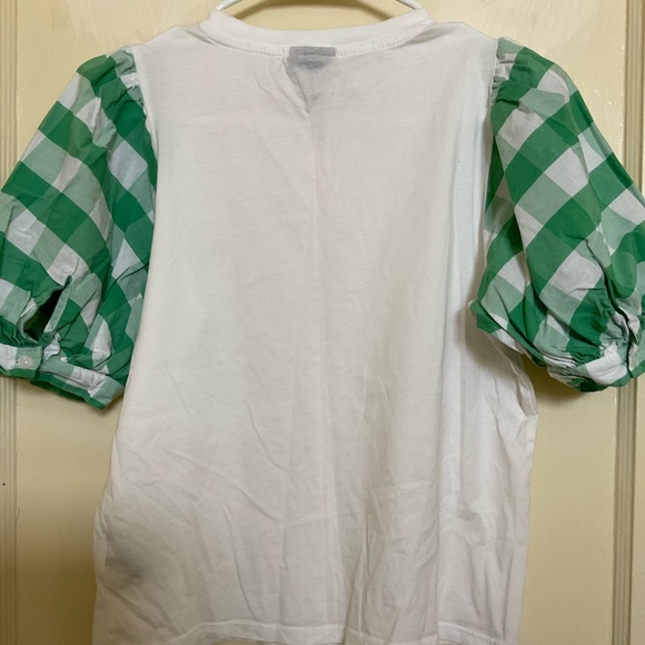 Who What Wear White and Green Gingham Blouse - Picture 2 of 5